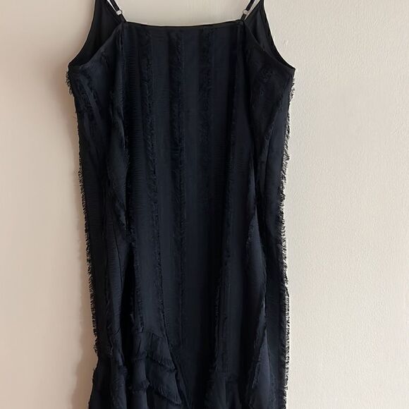 NWT Anthropologie Eri +Ali Black Fringed Asymmetrical Slip Midi Dress size S - Picture 5 of 12
